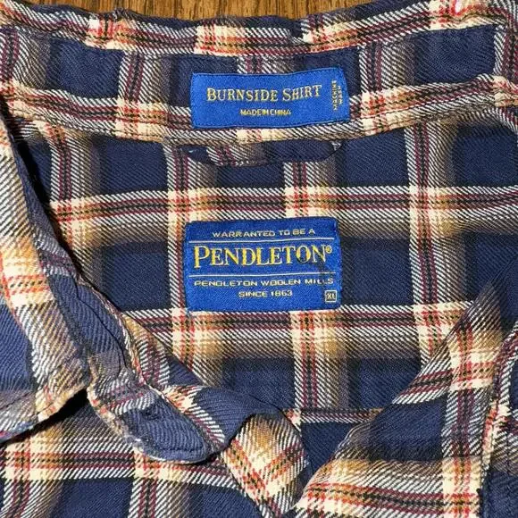 Pendleton Burnside Shirt Blue Plaid Cotton Long Sleeve Medium Flannel Pockets Xl - Picture 4 of 6